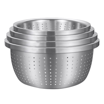 Stainless Steel Nesting Basin Colander Perforated Kitchen Sink Washing Bowl Metal Basket Strainer Set of 4 image