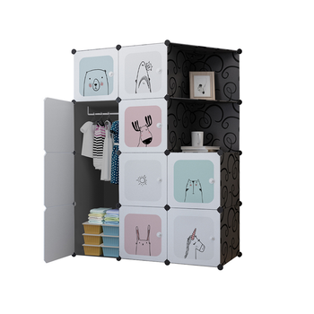 10 Cubes Black Portable Wardrobe Divide-Grid Modular Storage Organiser Foldable Closet with Doors image