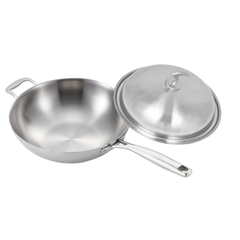 18/10 Stainless Steel Fry Pan 34cm Frying Pan Top Grade Skillet with Helper Handle and Lid image