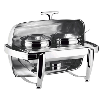 6.5L Stainless Steel Double Soup Tureen Bowl Station Roll Top Buffet Chafing Dish Catering Chafer Food Warmer Server image