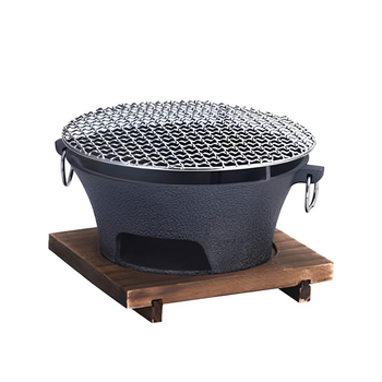 Large Cast Iron Round Stove Charcoal Table Net Grill Japanese Style BBQ Picnic Camping with Wooden Board image