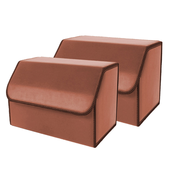 2X Leather Car Boot Collapsible Foldable Trunk Cargo Organizer Portable Storage Box Coffee Medium image
