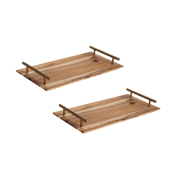 2X 36cm Brown Rectangle Wooden Acacia Food Serving Tray Charcuterie Board Centerpiece Home Decor image