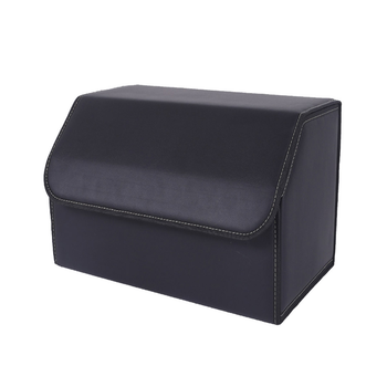 Leather Car Boot Collapsible Foldable Trunk Cargo Organizer Portable Storage Box Black Medium image