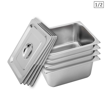 4X Gastronorm GN Pan Full Size 1/2 GN Pan 15cm Deep Stainless Steel With Lid image