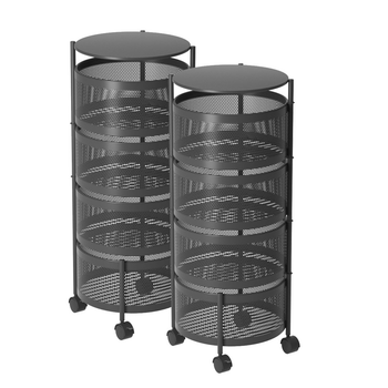 2X 4 Tier Steel Round Rotating Kitchen Cart Multi-Functional Shelves Portable Storage Organizer with Wheels image