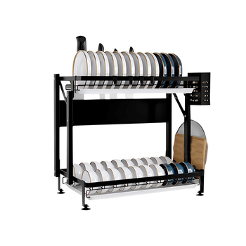 2 Tier Steel Black Kitchen Countertop Drying Dish Rack Plate Cutlery Cutting Board Holder Dish Drainer Kitchen Organiser image