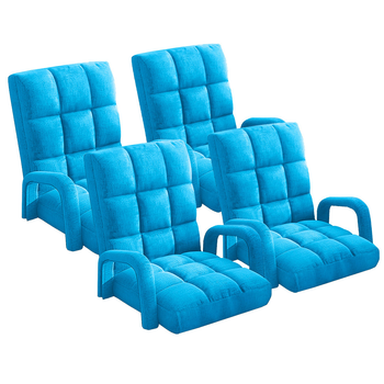 4X Foldable Lounge Cushion Adjustable Floor Lazy Recliner Chair with Armrest Blue image