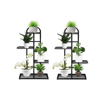 2X 4 Tier 5 Pots Black Metal Plant Stand Flowerpot Display Shelf Rack Indoor Home Office Decor image