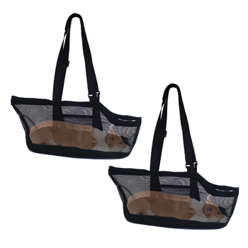 2X Black Pet Carrier Bag Breathable Net Mesh Tote Pouch Dog Cat Travel Essentials image
