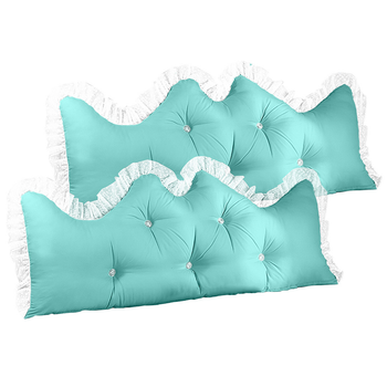 2X 120cm Light Blue Princess Bed Pillow Headboard Backrest Bedside Tatami Sofa Cushion with Ruffle Lace Home Decor image