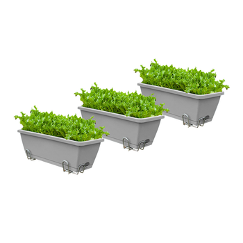 49.5cm Gray Rectangular Planter Vegetable Herb Flower Outdoor Plastic Box with Holder Balcony Garden Decor Set of 3 image