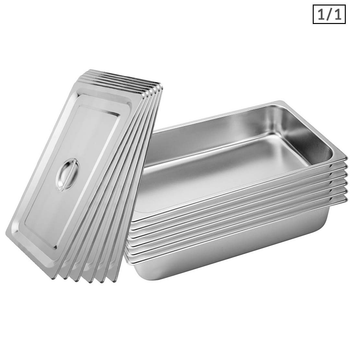 6X Gastronorm GN Pan Full Size 1/1 GN Pan 10cm Deep Stainless Steel Tray With Lid image