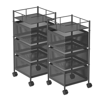2X 3 Tier Steel Square Rotating Kitchen Cart Multi-Functional Shelves Portable Storage Organizer with Wheels image