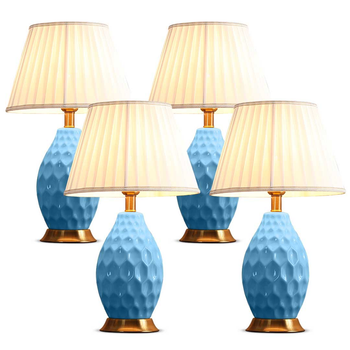 4X Textured Ceramic Oval Table Lamp with Gold Metal Base Blue image