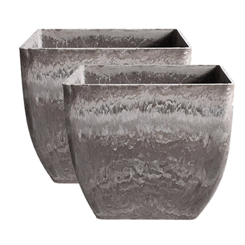 2X 32cm Rock Grey Square Resin Plant Flower Pot in Cement Pattern Planter Cachepot for Indoor Home Office image