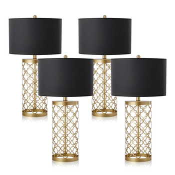 4X Golden Hollowed Out Base Table Lamp with Dark Shade image