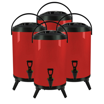 4X 8L Stainless Steel Insulated Milk Tea Barrel Hot and Cold Beverage Dispenser Container with Faucet Red image