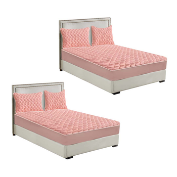 2X Pink 153cm Wide Mattress Cover Thick Quilted Fleece Stretchable Clover Design Bed Spread Sheet Protector with Pillow Covers image