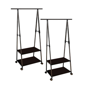2X 2-in-1 Organiser Clothes Shoe Rack Space-Saving Triangular Storage with Wheels Black image