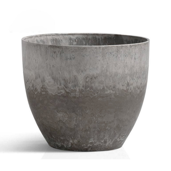 27cm Rock Grey Round Resin Plant Flower Pot in Cement Pattern Planter Cachepot for Indoor Home Office image
