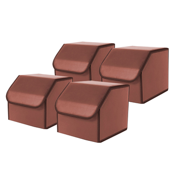 4X Leather Car Boot Collapsible Foldable Trunk Cargo Organizer Portable Storage Box Coffee Small image