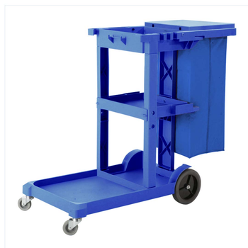 3 Tier Multifunction Janitor Cleaning Waste Cart Trolley and Waterproof Bag with Lid Blue image