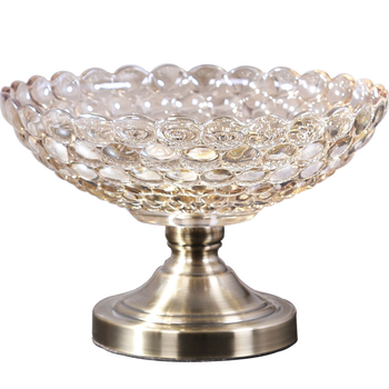 Bronze Pedestal Crystal Glass Fruit Bowl Candy Holder Countertop Dessert Serving Basket Decor image