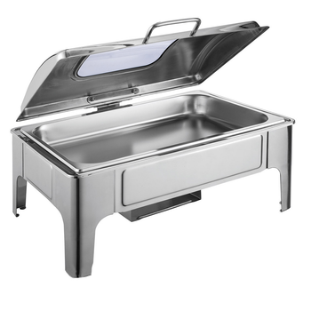 9L Rectangular Stainless Steel Soup Warmer Roll Top Chafer Chafing Dish Set with Glass Visual Window Lid image