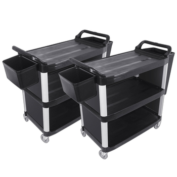 2X 3 Tier Covered Food Trolley Food Waste Cart Storage Mechanic Kitchen with Bins image