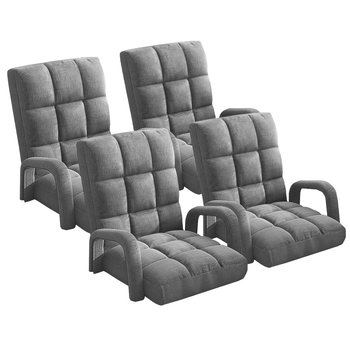 4X Foldable Lounge Cushion Adjustable Floor Lazy Recliner Chair with Armrest Grey image