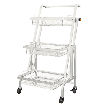 3 Tier Steel White Adjustable Kitchen Cart Multi-Functional Shelves Portable Storage Organizer with Wheels image