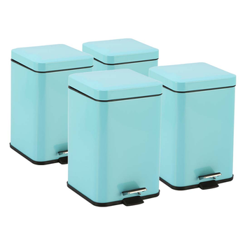 4X 6L Foot Pedal Stainless Steel Rubbish Recycling Garbage Waste Trash Bin Square Blue image