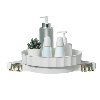 White 360 Degree Wall-Mounted Rotating Bathroom Organiser Corner Vanity Rack Toilet Adhesive Storage Shelf image