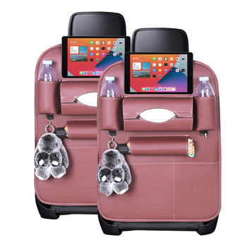 2X PVC Leather Car Back Seat Storage Bag Multi-Pocket Organizer Backseat and iPad Mini Holder Coffee image
