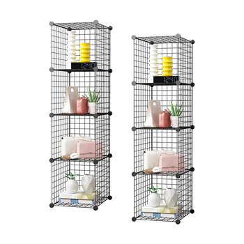 2X Black Portable 4 Tier Cube Storage Organiser Foldable DIY Modular Grid Space Saving Shelf image