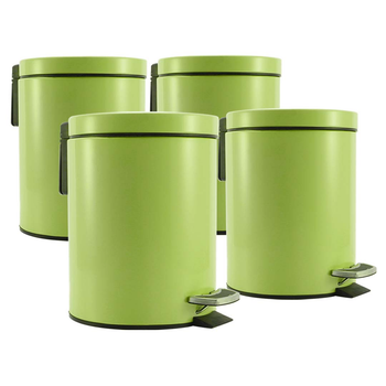4X Foot Pedal Stainless Steel Rubbish Recycling Garbage Waste Trash Bin Round 12L Green image