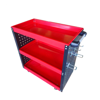 3 Tier Tool Storage Cart Portable Service Utility Heavy Duty Mobile Trolley with Hooks Red image