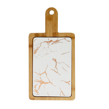 33.5cm White Square Wooden Serving Tray Slate Steak Serving Platter Chopping Board Paddle Home Decor image
