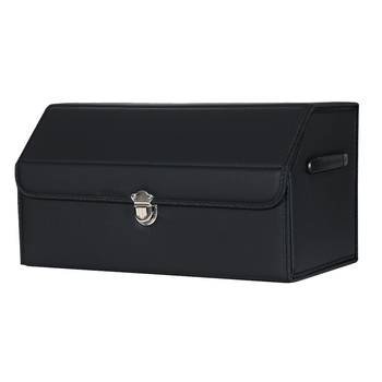 Leather Car Boot Collapsible Foldable Trunk Cargo Organizer Portable Storage Box With Lock Black Medium image
