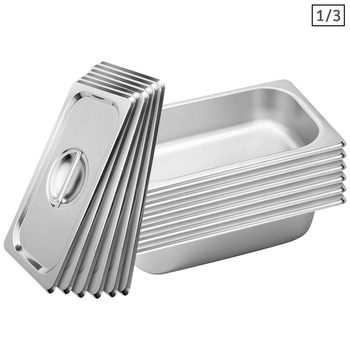 6X Gastronorm GN Pan Full Size 1/3 GN Pan 6.5 cm Deep Stainless Steel Tray With Lid image