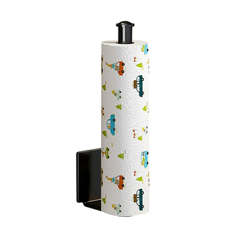 Black Wall-Mounted Kitchen Roll Holder Organiser Space Saving Rack image