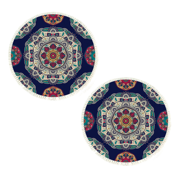 2X 90cm Round Rug Bohemian Circle Area Rug with Bohemian Geometric Pattern, Anti-slip Doormat, Home Decor image