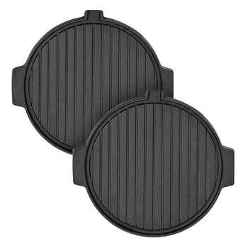 2X 30CM Round Cast Iron Korean BBQ Grill Plate with Handles and Drip Lip image