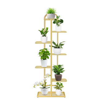 7 Tier 8 Pots Gold Metal Plant Stand Flowerpot Display Shelf Rack Indoor Home Office Decor image