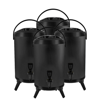 4X 8L Stainless Steel Insulated Milk Tea Barrel Hot and Cold Beverage Dispenser Container with Faucet Black image