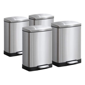 4X Foot Pedal Stainless Steel Rubbish Recycling Garbage Waste Trash Bin Rectangular Shape 12L Silver image