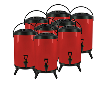 8X 12L Stainless Steel Insulated Milk Tea Barrel Hot and Cold Beverage Dispenser Container with Faucet Red image