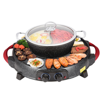 2 in 1 Electric Stone Coated Grill Plate Steamboat Two Division Hotpot image