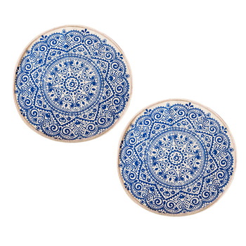 2X Blue Carpet Soft Linen Bohemian Non-Slip Floor Retro Minimalist Round Rug Home Decor with Tassels image